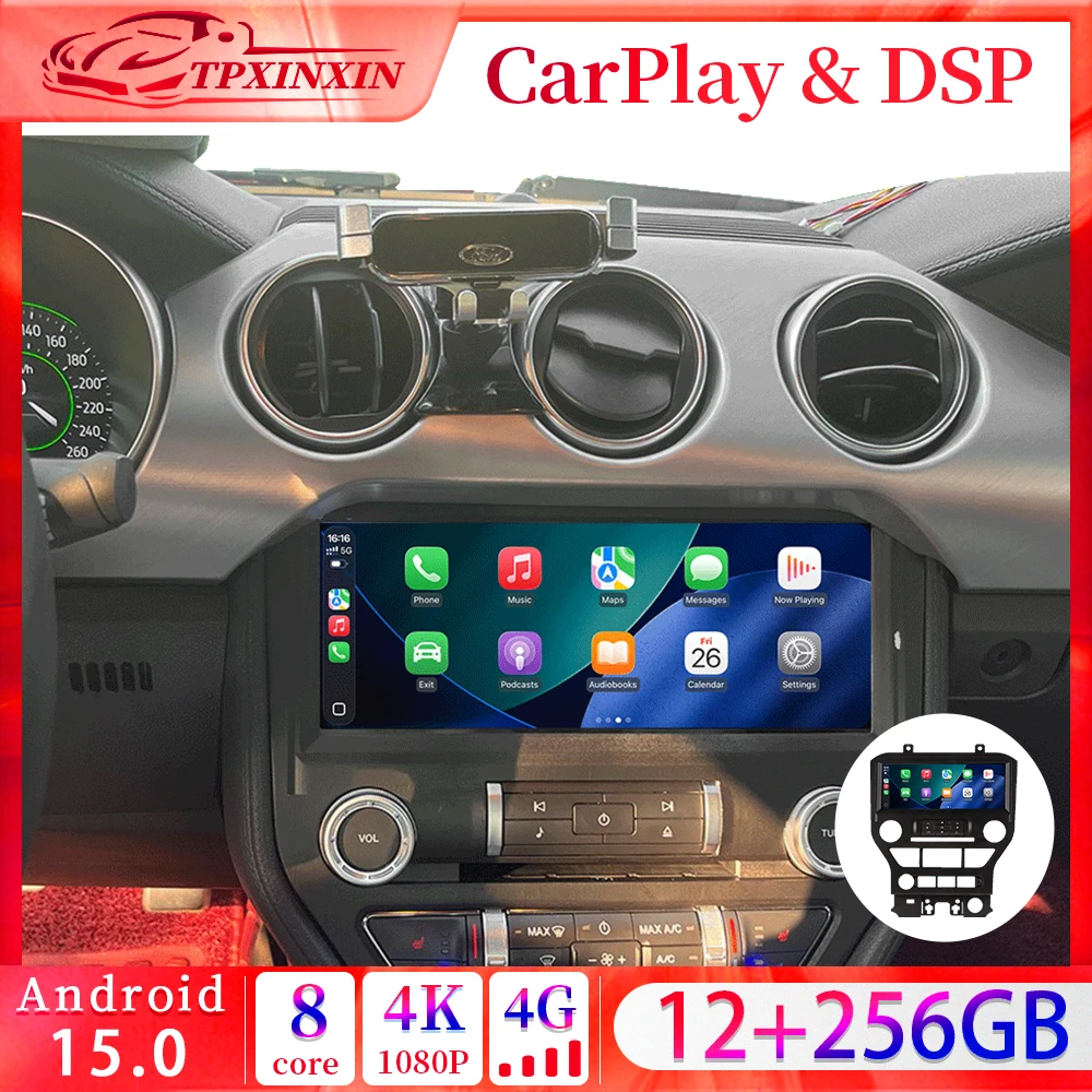 

10.25 inch auto carplay Android 15.0 For Ford Mustang 2015 to 2021 car multimedia player GPS navigation radio screen head unit