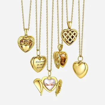 U7 925 srebro serce medalion naszyjniki dla kobiety spersonalizowane grawerowanie 1/2 zdjęcia niestandardowa biżuteria