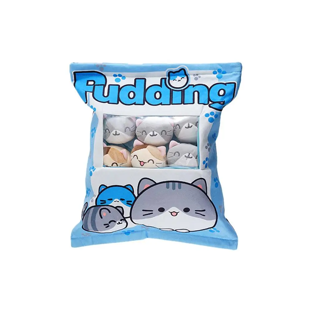 Schattige Kattensnack Kussenpudding Decoratief, Gevuld Met Mini-Dierlijke Kattenpoppen Pudding Knuffel Kawaii Pluche Kussengeschenken