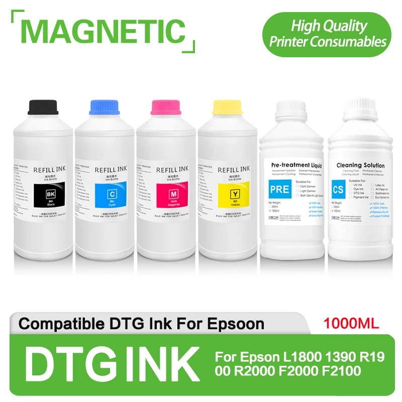 

NEW 1000ML DTG Ink Textile Garment Ink DX5 DX6 DX7 TX800 5113 4720 I3200 Printhead For Epson L1800 1390 R1900 R2000 F2000 F2100