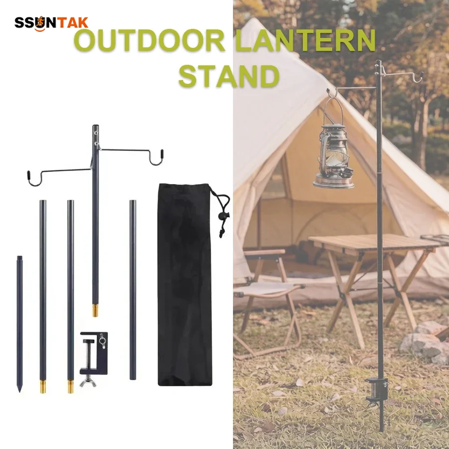 

SSUNTAK Camping Lantern Stand Ultralight Detachable Aluminum Alloy Lamp Pole with Hook Lighting Brackets for Outdoor Picnic Fish