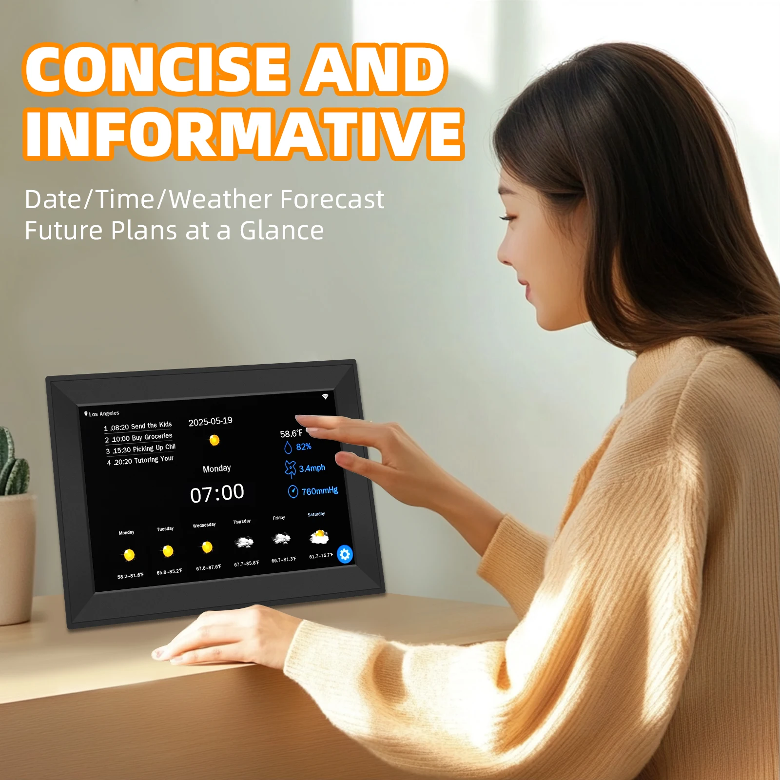 Touch Screen 10.1 Inch WIFI Digital Calendar Clock Display Time Date Weather Forecast Medicine Time Reminder Dementia Alzheimers
