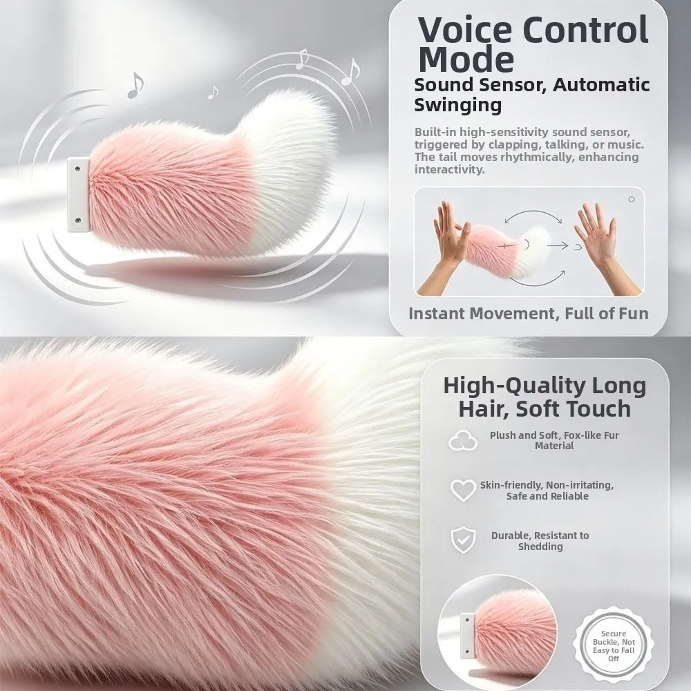 Transparent Belt Electric Furry Tail Realistic Furry Movable Tail Cosplay Tail Moving & Shaking Remote Adjustable Cat Tail