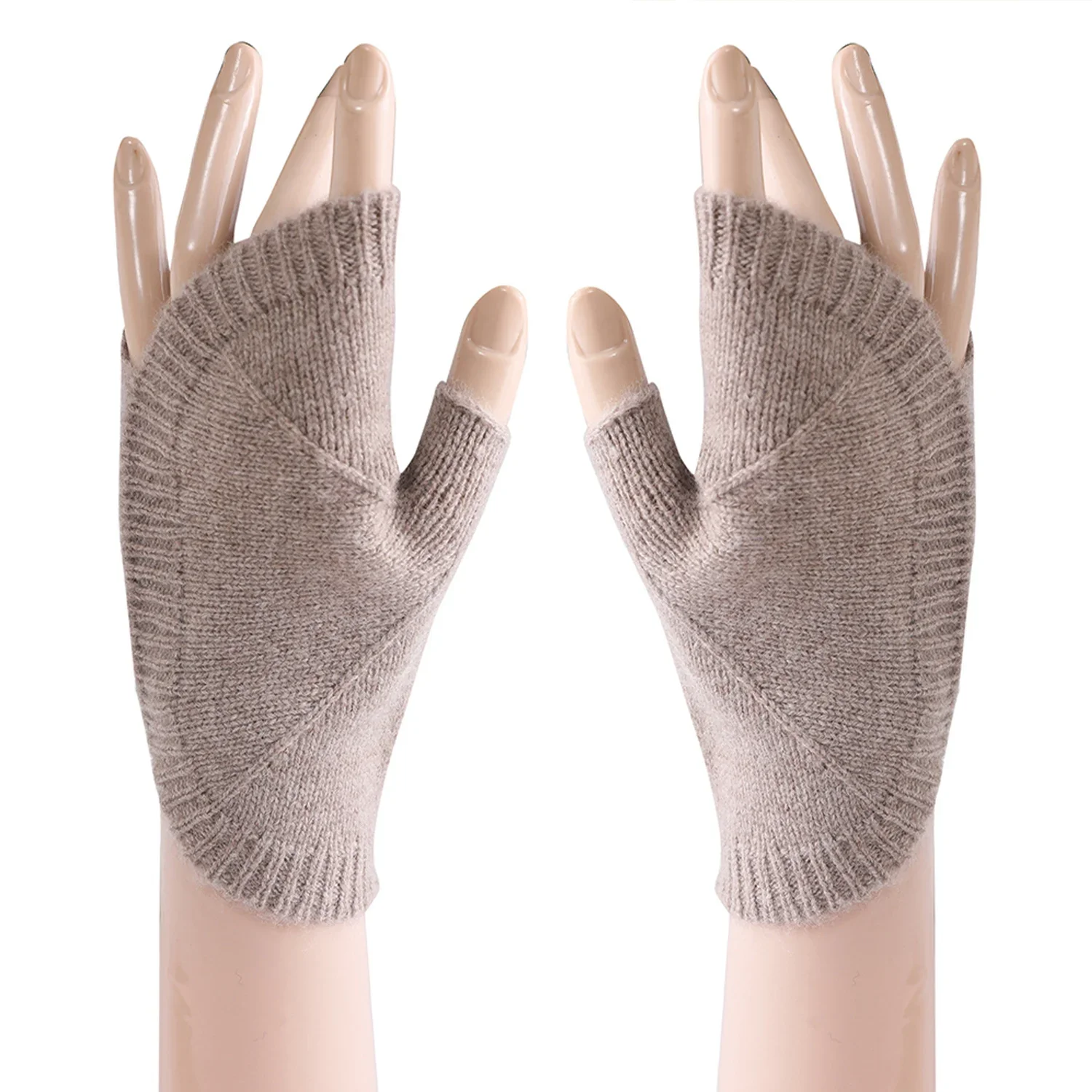 Solid Shell-shaped 100% Pure Wool Fingerless Hand Warmers Knitted Half Palm Gloves For Women Winter Coldproof Hand Covers