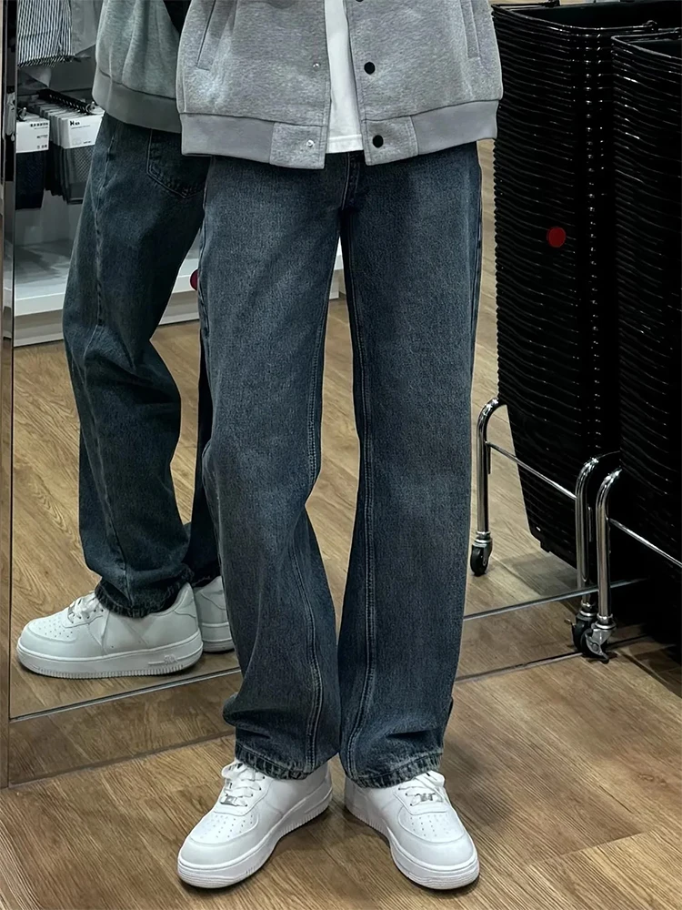 

Мужские джинсы Waed Deep Blue Fce с подкладкой, прямые, с высокой талией, рабочие брюки, весна-осень, в американском стиле High Street