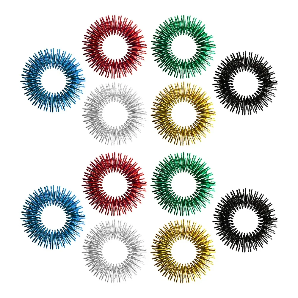

12Pcs Acupressure Ring Finger Massage Tool for Focus and Relaxation Spiky Sensory Device Hand Therapy Aid Red Blue Green Golden
