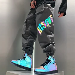 Men's Y2K Clothes Cargo Pants Black Sports Joggers Pant Reflective Loose Trousers Streetwear Pantalon Homme Techwear Streetwear