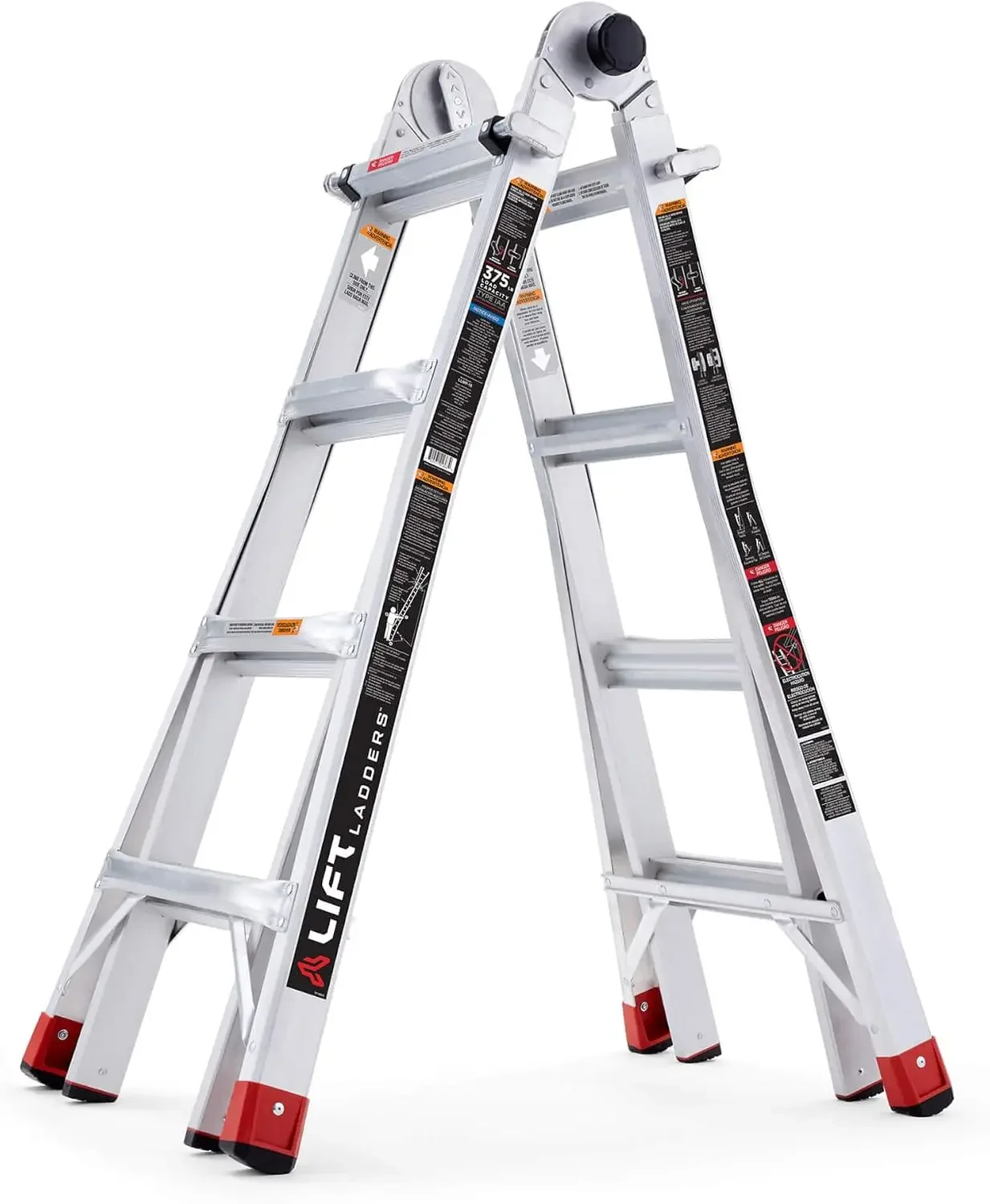 Aluminum Step Ladder, 5-in-1 Multi-Position Frame, 18 Ft Reach, Silver - Extendable Indoor and Outdoor Equipment for Home