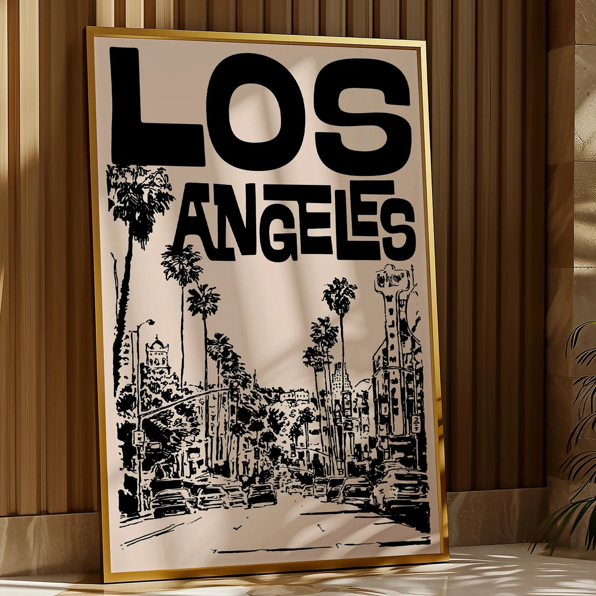 Modern Black And Cream Los Angeles TravelWall Art Print Canvas Painting Poster Picture For Living Room,Bedroom Home Decor