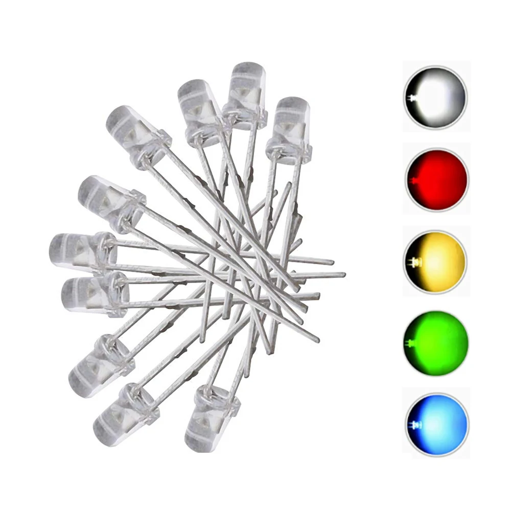 200Pcs 3mm Led Diode Clear Bright Multicolor Individual Light Emitting Diodes Assortment Kit Red/Green/Blue/Yellow/White/Orange