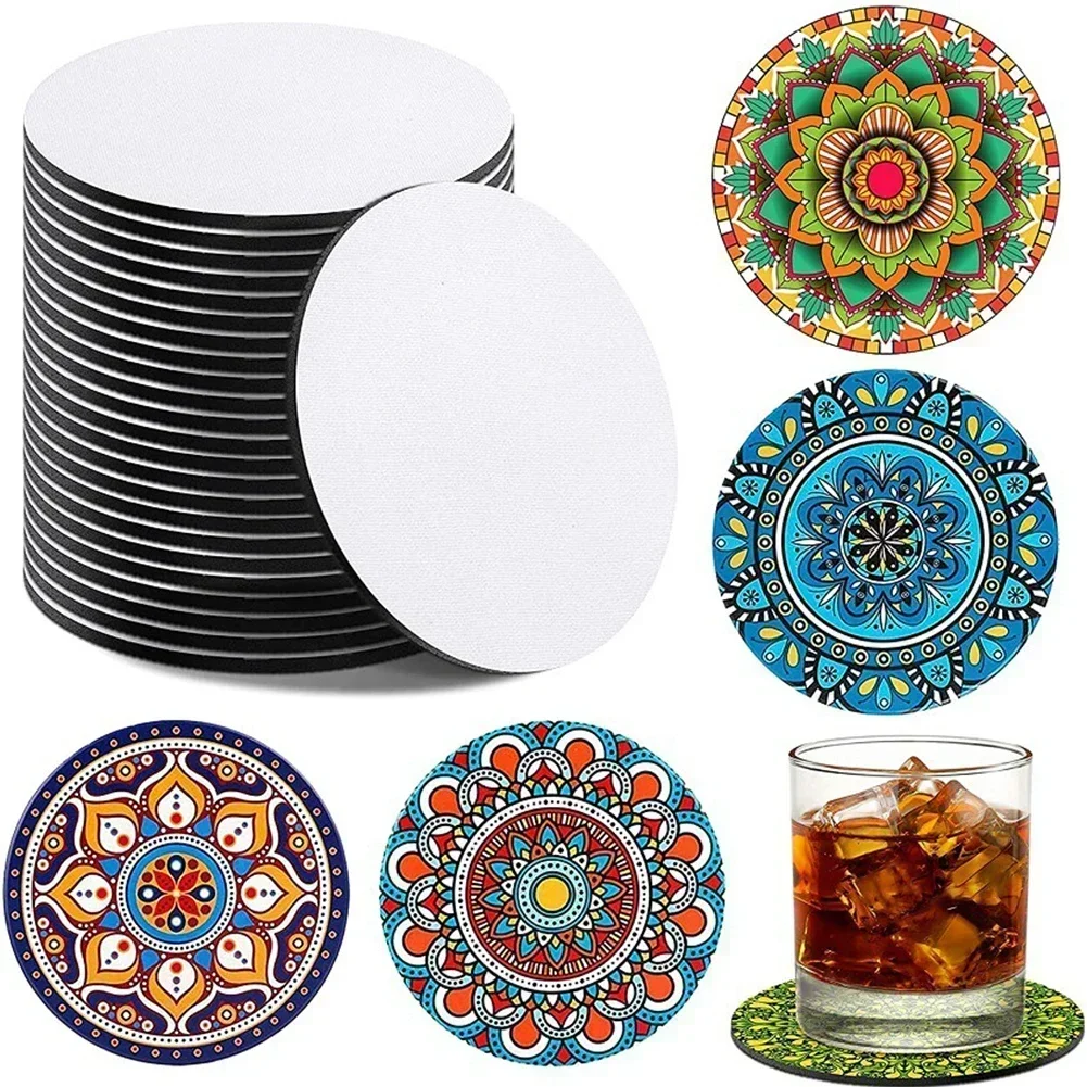 10Pcs Sublimation Cup Coasters DIY Coasters Blanks Round Square Heart Shape Sublimation Heat Transfer Rubber Coasters