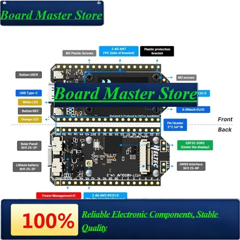 BaMasHeltec V4 Meshtastic WiFi LoRa 32 Dev-Board Case Set With 3000mAh Battery Soft Antenna ESP32 SX1262 Solar Powered BLE A