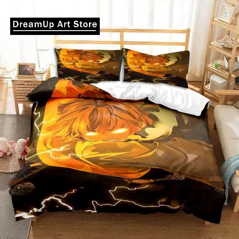 Anime Agatsuma Zenitsu Demon Slayer Bedding Set Boys Girls Twin Queen King Size Duvet Cover Pillowcase Bed boys Adult Bedroom