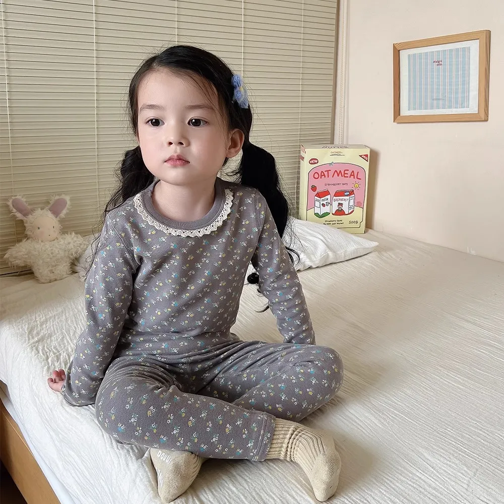طقم بيجامة بناتي مزين بالزهور - ملابس نوم طويلة للربيع والخريف وسراويل طويلة ناعمة ودافئة للأطفال ملابس منزلية لطيفة للأطفال (قطعتان)