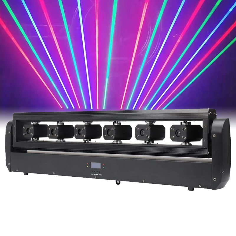 

Красный/синий лазерный свет с 6 глазами — звуковая активация, автоматическое встряхивание, DMX512, IP33 для DJ и вечеринок