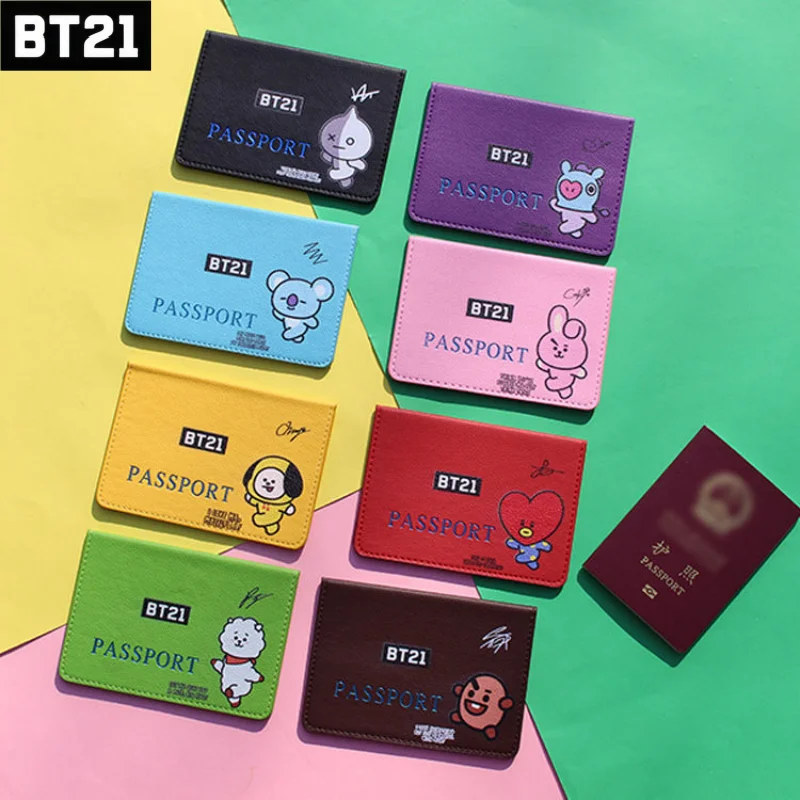 

kawaii Anime BT21 Coin Purse Passport Clip Fashion Simple Purse Portable Id Card Credit Card Bag Girls Gift