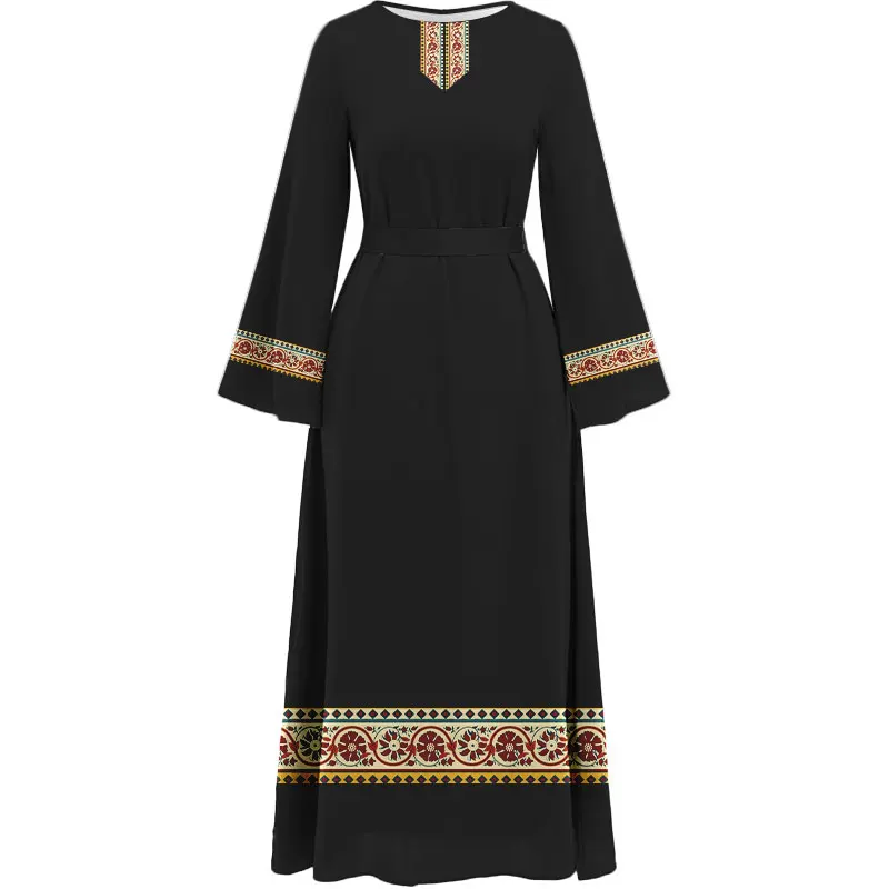 2024 Vestido feminino islâmico Abaya muçulmano texturizado vestido estampado Dubai Turquia requintado casual Abaya Ramadan gola redonda feminina abaya abaya abaya