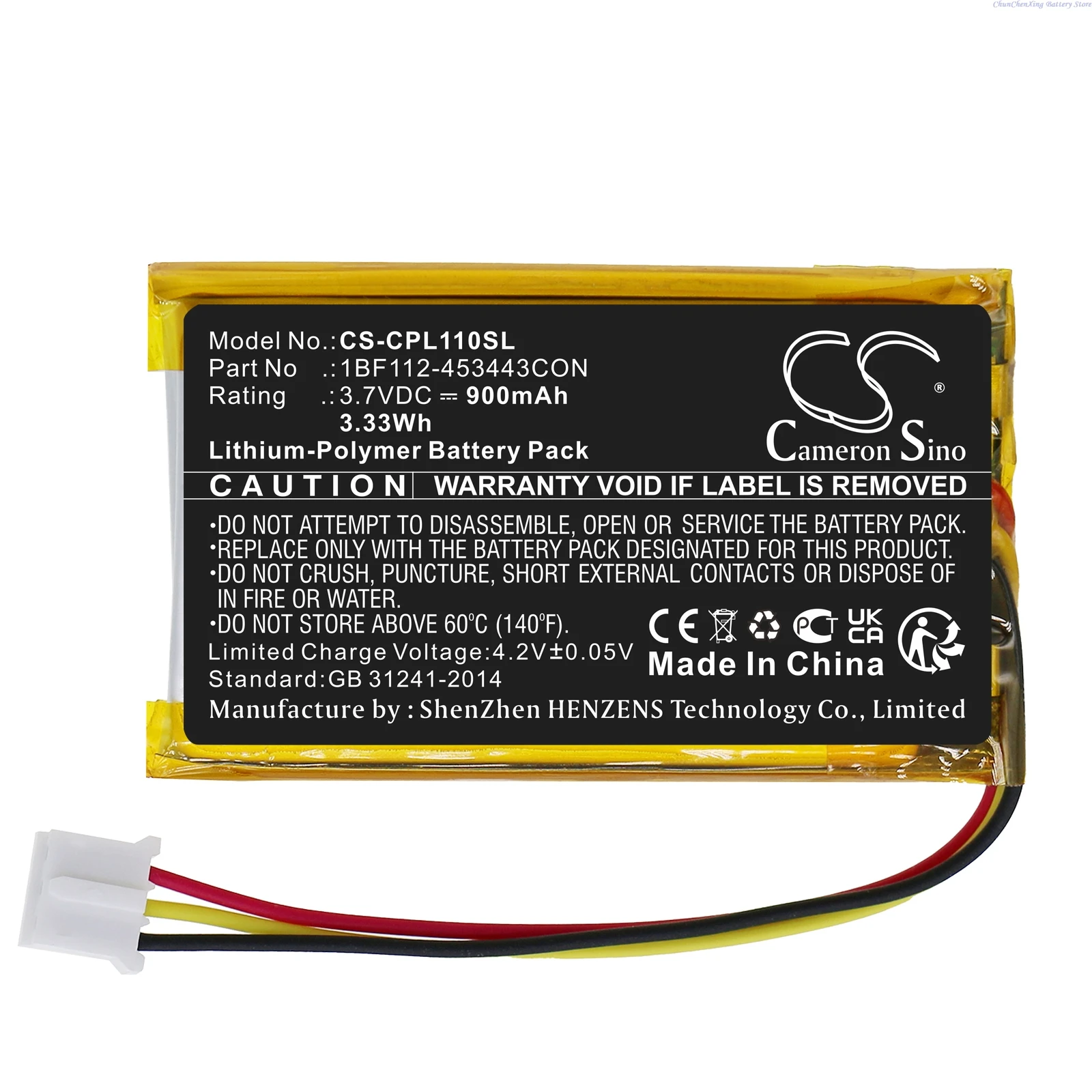 

3.7V 900mAh Battery 1BF112-453443CON for CalAmp LMU-1100,LMU-1200,LMU-2600,LMU-2700,LMU-4200,LMU-4500,LMU-5000,LMU-5500,LMU-2630