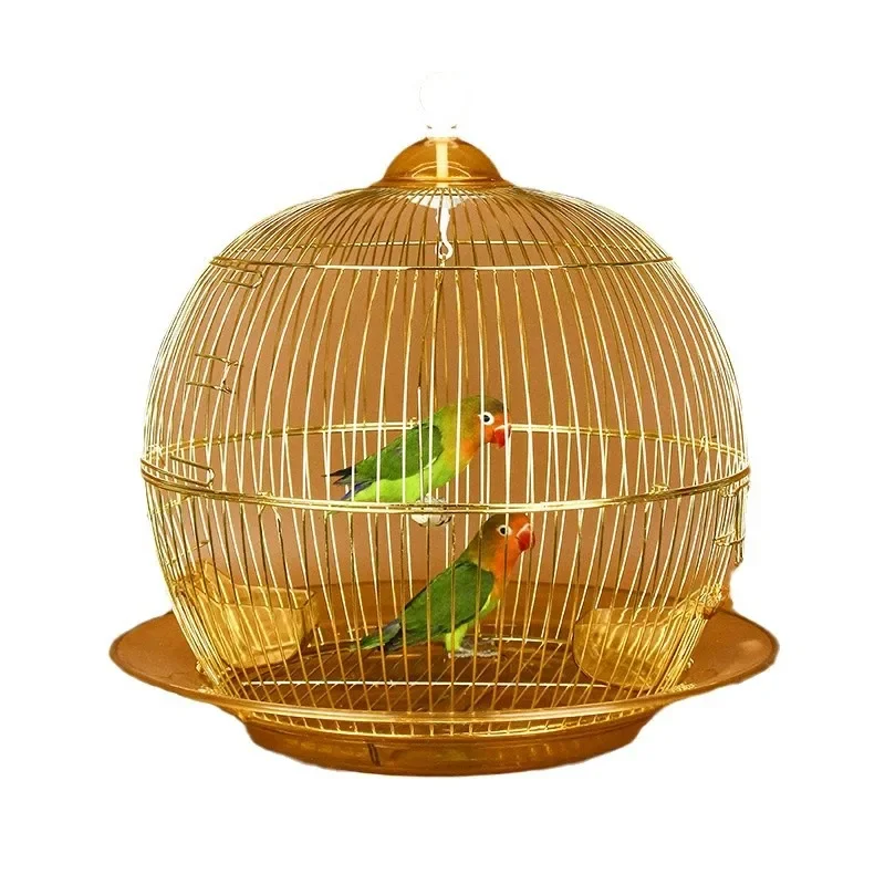 Round Bird Cage, Xuanfeng Tiger Skin, Munia Peony Pearl Metal Cage, Decorative Ornamental