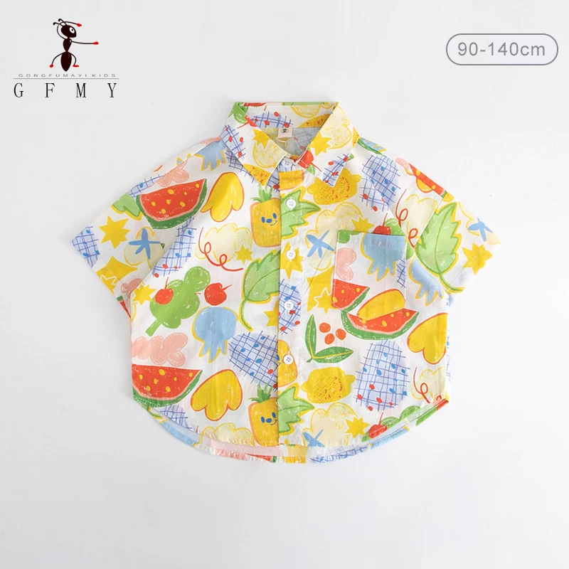 

GFMY Children's clothing Boys Short Sleeved 100% Cotton Casual Shirt Summer Children's Full Print Lapel Shirts 1-8Y Korean Style