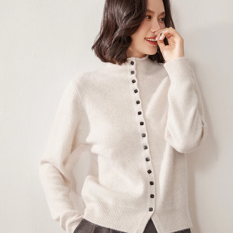 

Женский свитер из чистого кашемира с семью иглами и несколькими пуговицами, толстый вязаный кардиган, пальто, свитер с полувысоким воротником