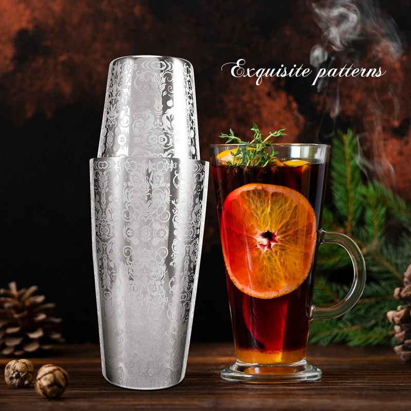 

VVBC-Cocktail Shaker Boston Shaker 304 Stainless Steel Barra De Ferramentas Creative Engraving Design Boston Cocktail Shaker Tin