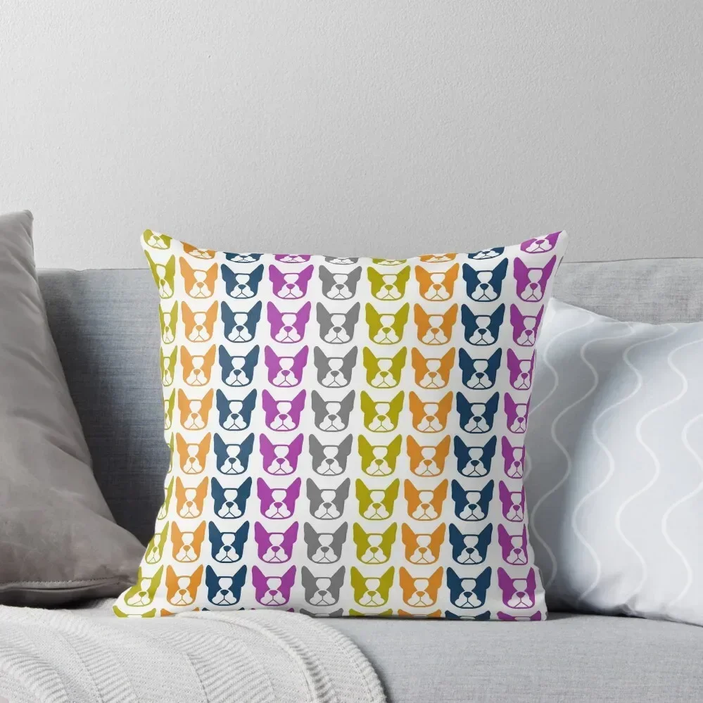 Boston Terrier line up - multi colored Bostons: color series 1 - fun Boston Terrier pattern Throw Pillow