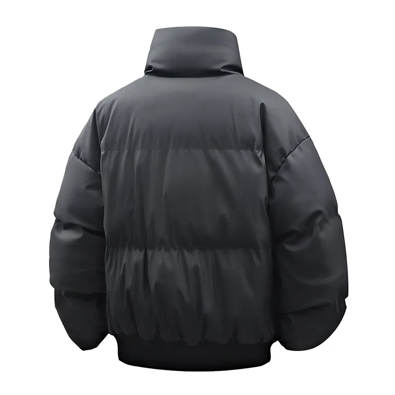 Unisex winter effen kleur verdikte pufferjas heren opstaande kraag korte parka katoen gevulde jas oversized buiten