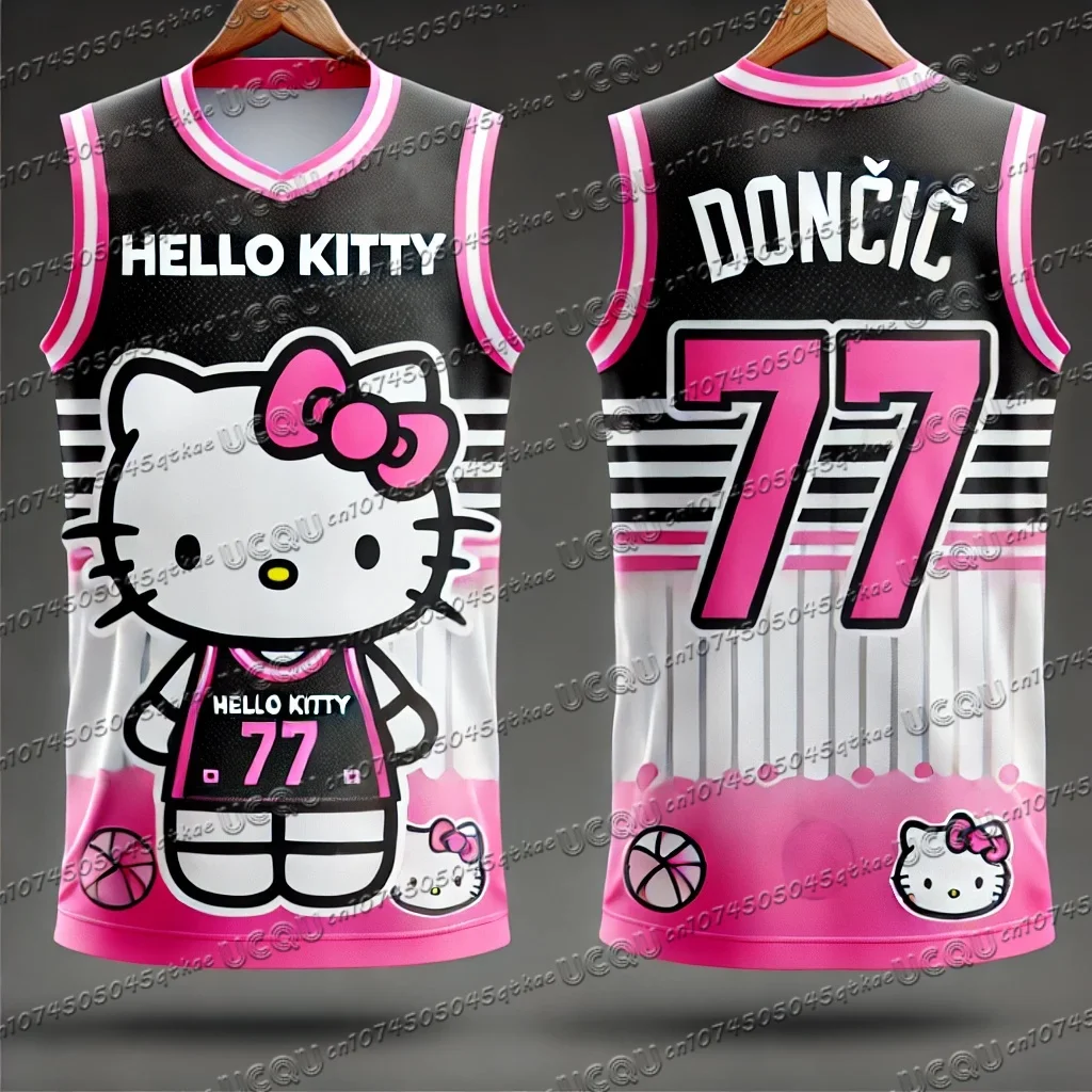 

Летняя мужская тренировочная одежда Hello Kitty 77 с 3D принтом DONCIC для мальчиков, женский спортивный жилет без рукавов, баскетбольная майка, футболка