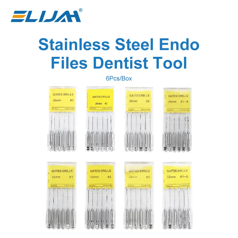 

6 шт./кор., стоматологический двигатель, эндодонтические ворота, дрель, глубокая вращающаяся дрель 28 мм/32 мм, плотность # 1-6 эндофайлов из нержавеющей стали, стоматологический инструмент