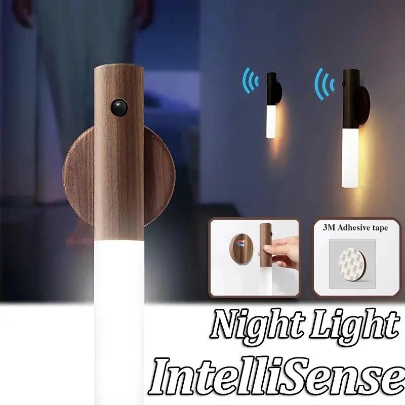 2024 LED NightLight Sensor Photosensitive Sensor Wireless USB Door Lock Light Night light table lamp Bedside Wardrobe Wall Lamp