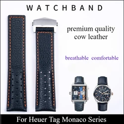 Genuine Leather Watch Strap for Heuer Tag Monaco Gulf Series Heat Dissipation Sweatproof Breathable Cowhide Watchbands 22mm