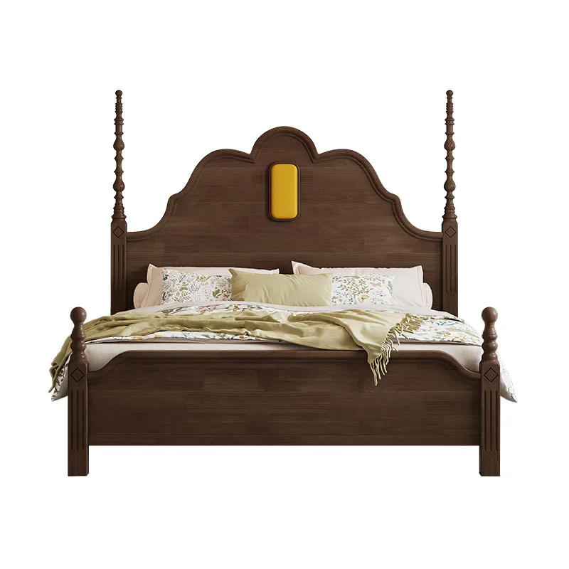 

Nordic storage bed household solid wood small apartment single walnut