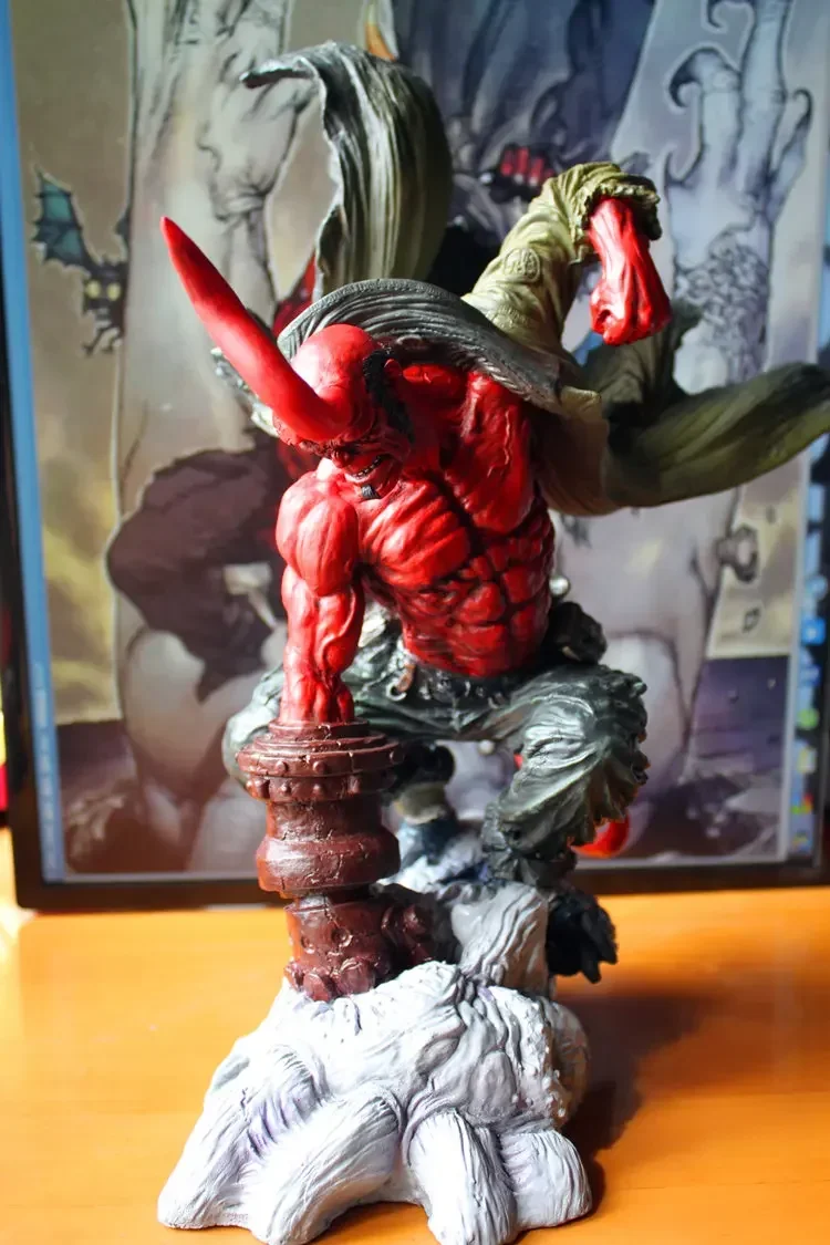 [Newest] Collection large 36cm coloring HELLBOY model figure base angryi fighting edition Resin Statue home room Decoration gift