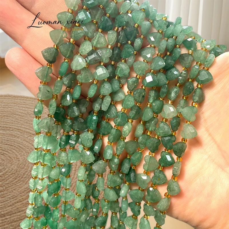 Natural Stone 8MM Faceted Heart Green Aventurine Horizontal Hole Spacer Beads for Jewelry Making Diy Bracelet Charms Accessories