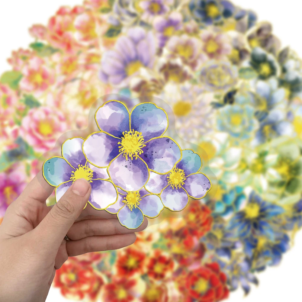 50PCS Creative Elegant Floral Hot Stamped PET Transparent Material Stickers DIY Decorative Phone Case Personalized Stickers