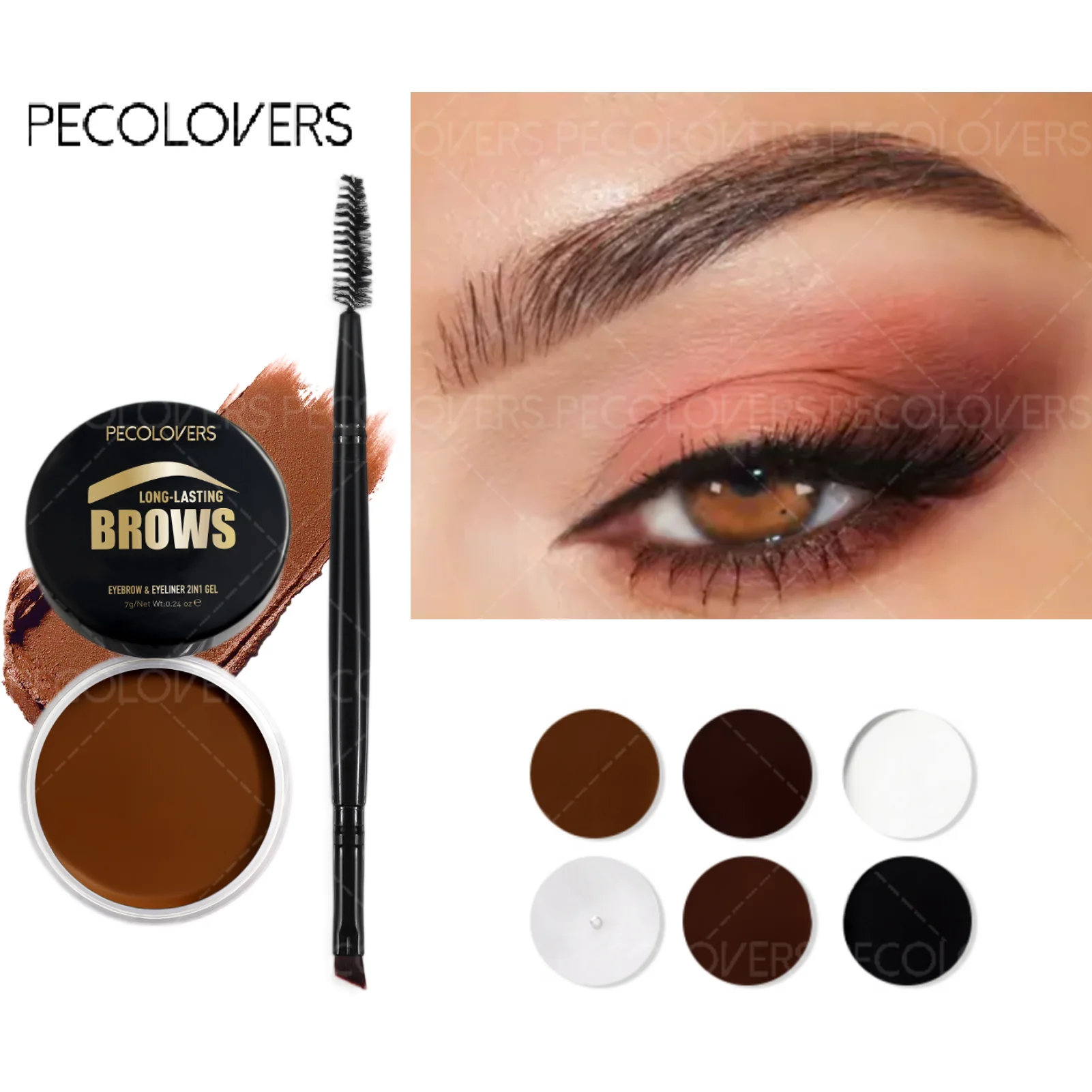 قطعة واحدة من لون الحواجب المقاوم للماء وكحل الحواجب - مع فرشاة، حواجب برية طبيعية، ناعمة حريرية، هدية مثالية لعيد الميلاد #1