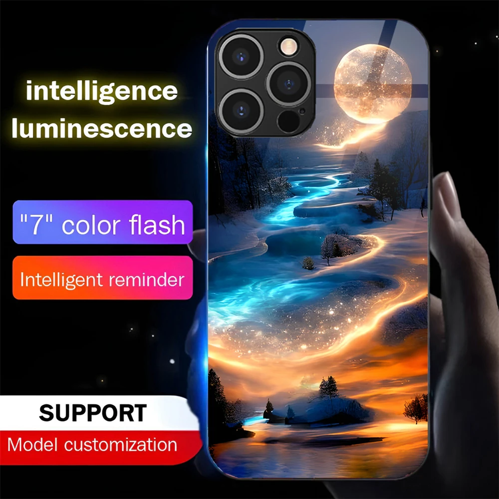 

Moonlight Beach LED Calling Light Flash Phone Case Smart Luminous Cover For Samsung S25 S24 S23 S22 S21 S20 FE Plus Ultra