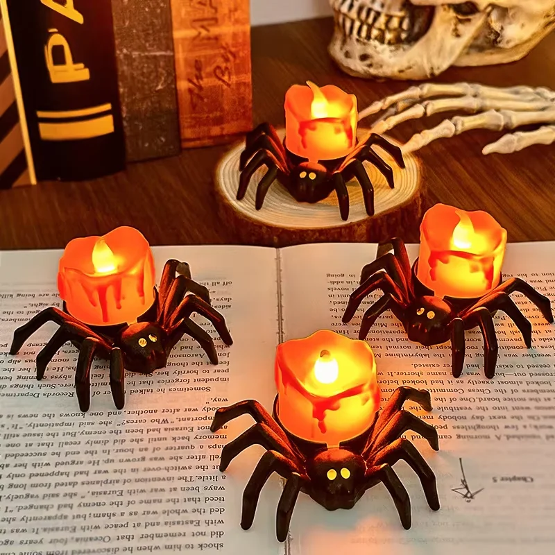 1~10PCS Decoraciones de Halloween, Luz de Vela LED, Lámpara de Plástico con Forma de Araña y Calabaza para Decoración de Hogar, Bar, Casa Embrujada, Fiesta de Halloween