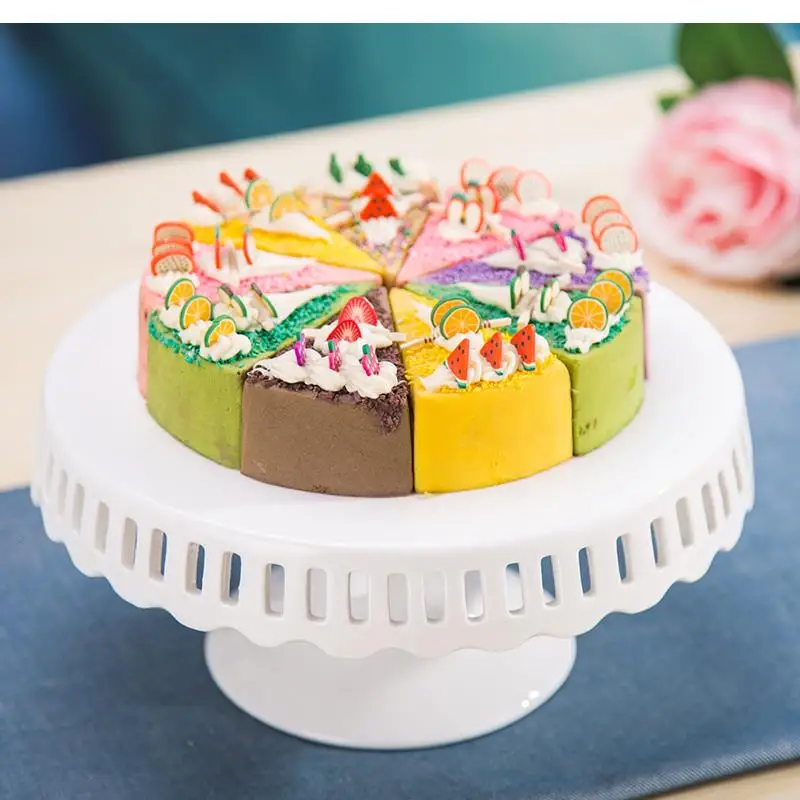 

12-дюймовая керамическая высокая тарелка для торта в европейском стиле, полка для фруктового десерта, свадьбы, гостиной, послеобеденный чай, посуда