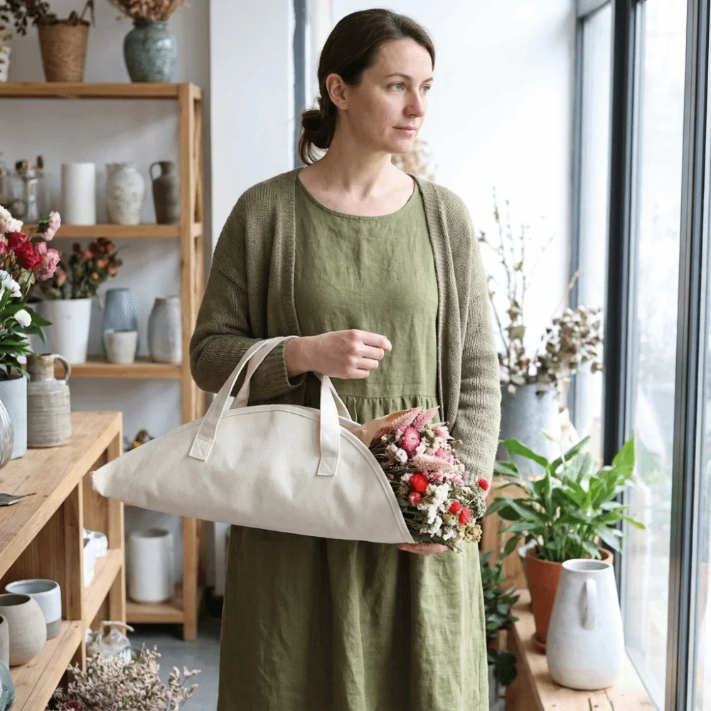 Thickened Flower Wrapping Bag Handmade Hanging Bouquet Packaging Bags with Handle Reusable Flower Cloth Tote Bag Festivals Event