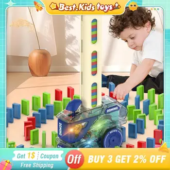 Children Domino Train Lights DIY Automatic Tile Stacking Electric Car Building Blocks Set Educational Games Kids Toys Gift