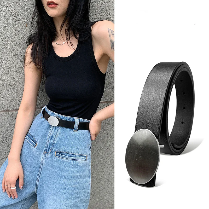 

Smooth Buckle Fashion Simple Unisex Belt High Quality PU Leather Silver Buckle Belt Jeans Trousers Accessories Women Waistband