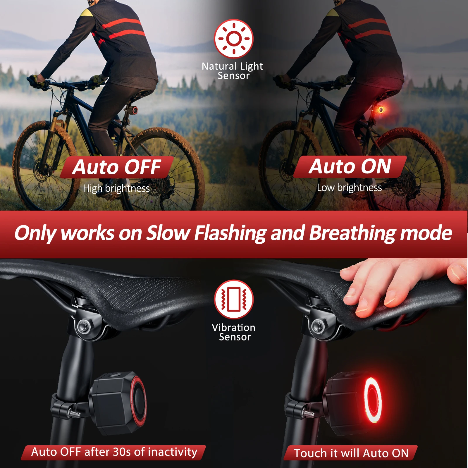 Bicycle Alarm With Brake And Tail Lights, Waterproof, Rechargeable, Bluetooth Remote Control