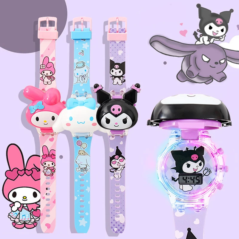 Kawaii Sanrio Kuromi Watch Hello Kitty Cartoon Music Luminous Electronic Watch Children Wrist Watch My Melody Watch Kids Gifts