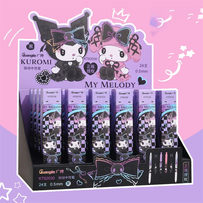 

24pcs/lot Sanrio Kawaii Kuromi Melody Press Gel Pens For Writng Cute 0.5mm Black Ink Neutral Pen Office School Supplies