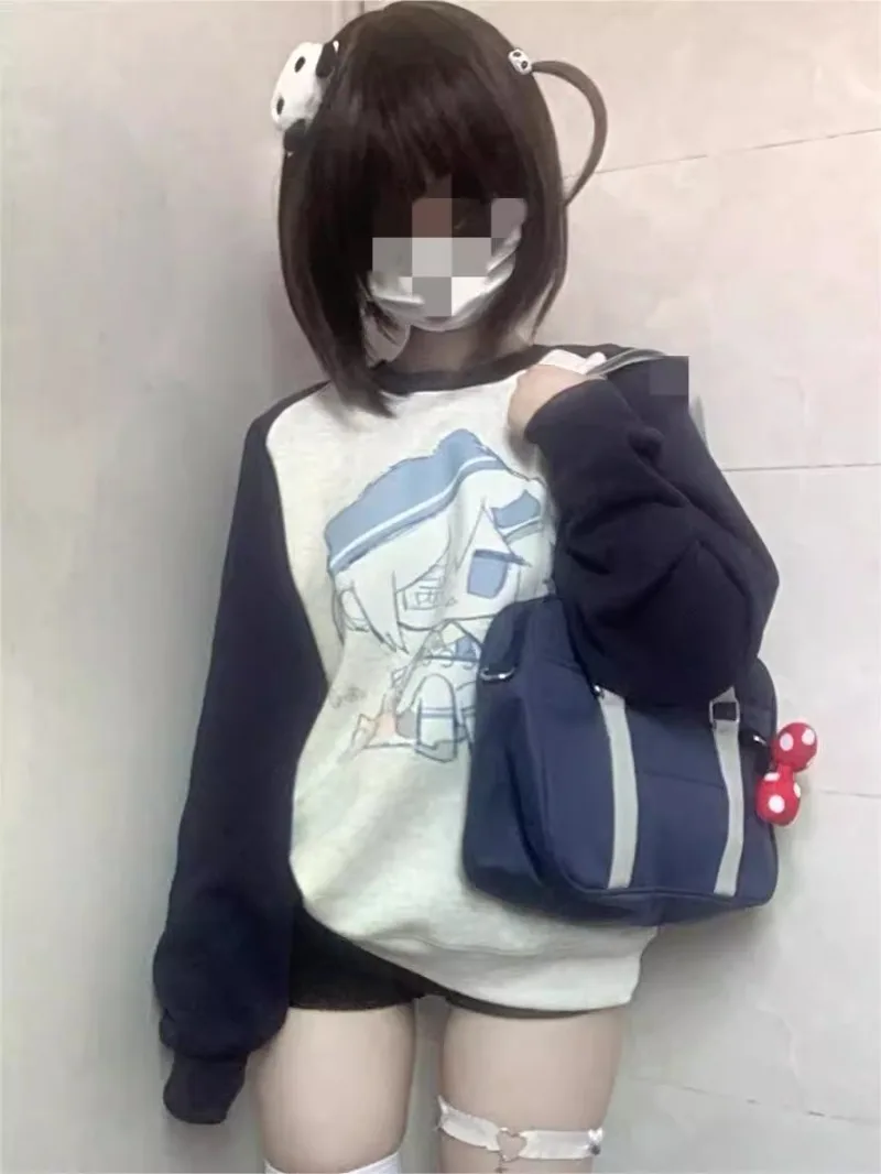 2025 New Japanese Summer Original Daily Printing Subculture Round Neck Shoulder Sleeves Velvet House Sweater Top For Women