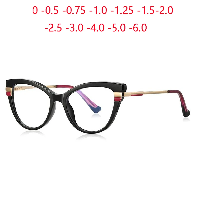 

Blue Light Blocking Cat Eye Shortsighted Prescription Glasses Womemen Spring Hinge Student Myopes Lunettes 0 -0.5 -0.75 To -6.0