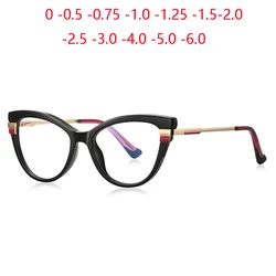 Blue Light Blocking Cat Eye Shortsighted Prescription Glasses Womemen Spring Hinge Student Myopes Lunettes 0 -0.5 -0.75 To -6.0