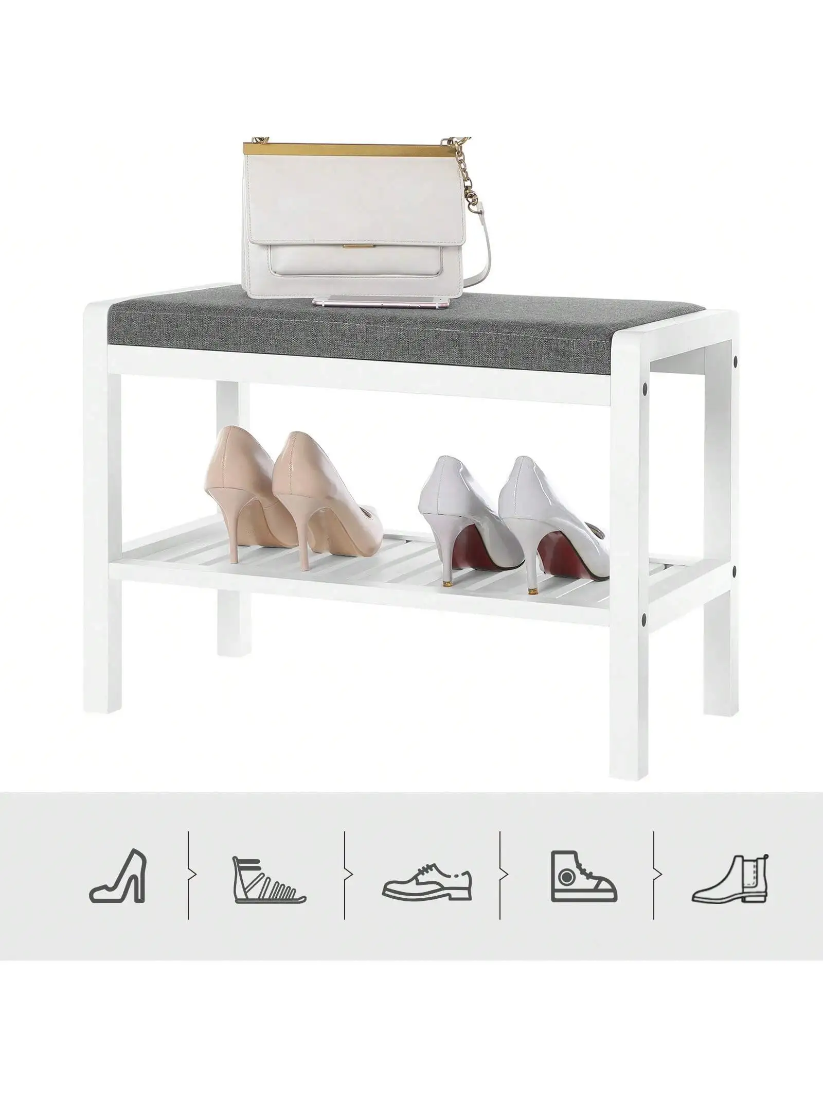 SONGMICS Shoe Storage Bench, Shoe Rack With Cushion Upholstered Padded Seat, Storage Shelf, Shoe Organizer, Holds Up To 350 L